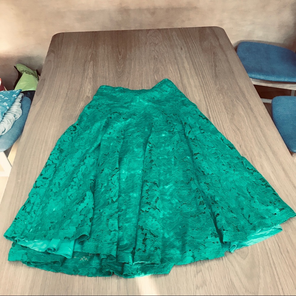Anthropologie Green Lace Skirt